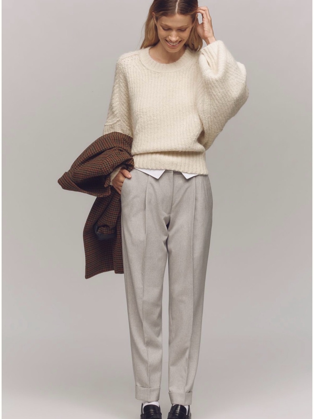 Pilcro Cream Chunky Knit Crewneck Sweater